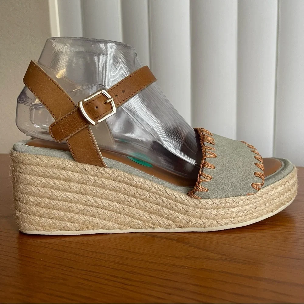 Joie Powder Blue Suede Wedge Espadrille Sandals Size 8